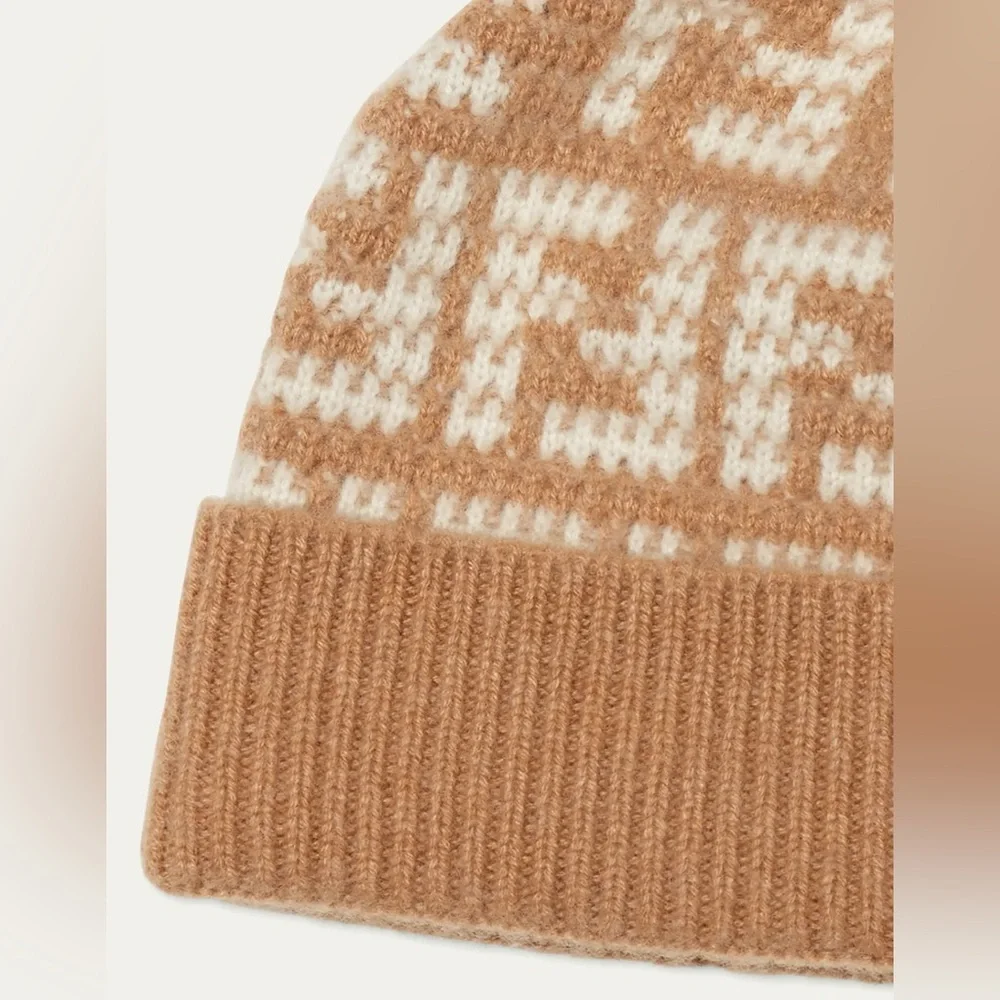 FENDI FF Jacquard Monogram Cashmere Beanie Hat